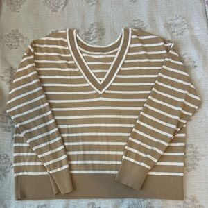 Tan and White Striped Sweater